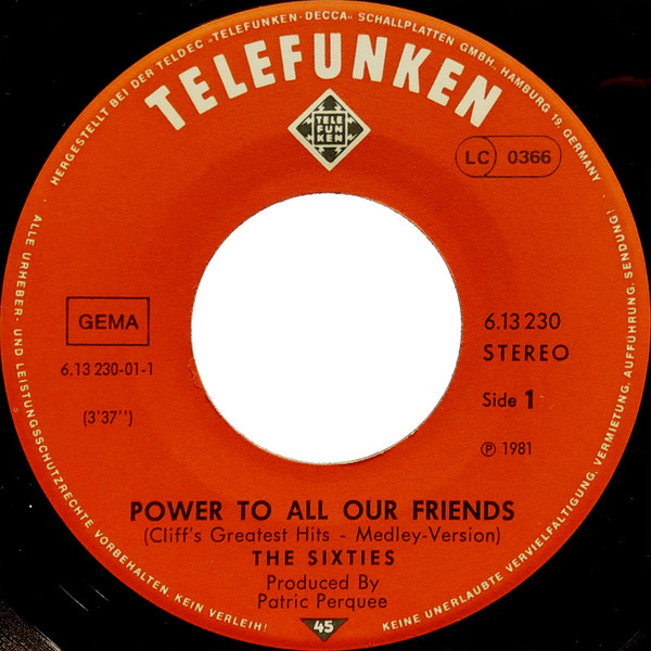 The Sixties - Power To All Our Friends (Cliff's Greatest Hits - Medley Version) | Telefunken (6.13 230) - 2
