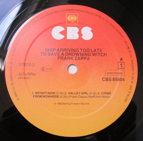 Frank Zappa - Ship Arriving Too Late To Save A Drowning Witch | CBS (85804) - 2 Frank Zappa - Ship Arriving Too Late To Save A Drowning Witch | CBS (85804) - 2