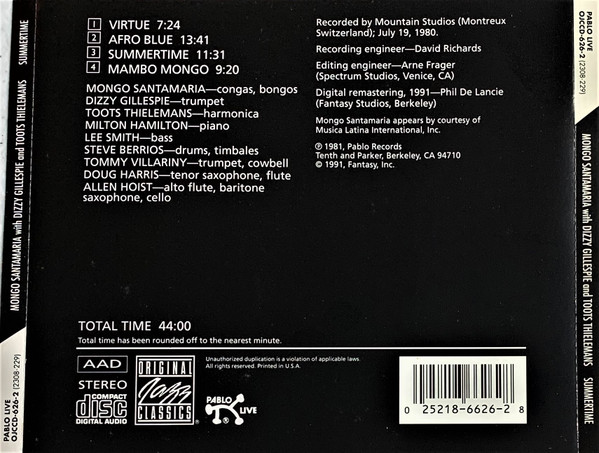 Mongo Santamaria With Dizzy Gillespie And Toots Thielemans - Summertime | Original Jazz Classics (OJCCD-626-2) - 2 Mongo Santamaria With Dizzy Gillespie And Toots Thielemans - Summertime | Original Jazz Classics (OJCCD-626-2) - 2
