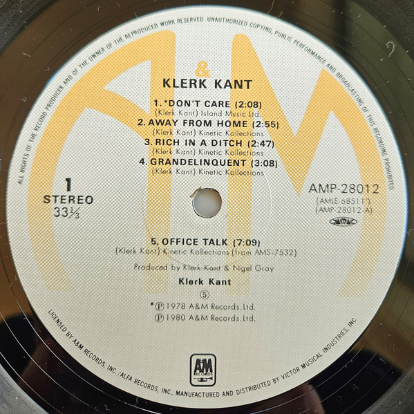 Klark Kent - Klerk Kant | A&M Records (AMP-28012) - 3 Klark Kent - Klerk Kant | A&M Records (AMP-28012) - 3