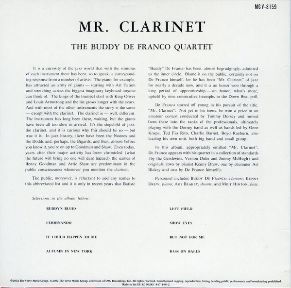Buddy DeFranco Quartet - Mr. Clarinet CD | Verve Records (847 408-2) - 4