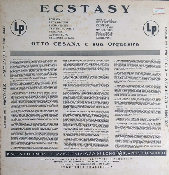 Otto Cesana & His Orchestra - Ecstasy | Columbia (LPCB-32089) - 2
