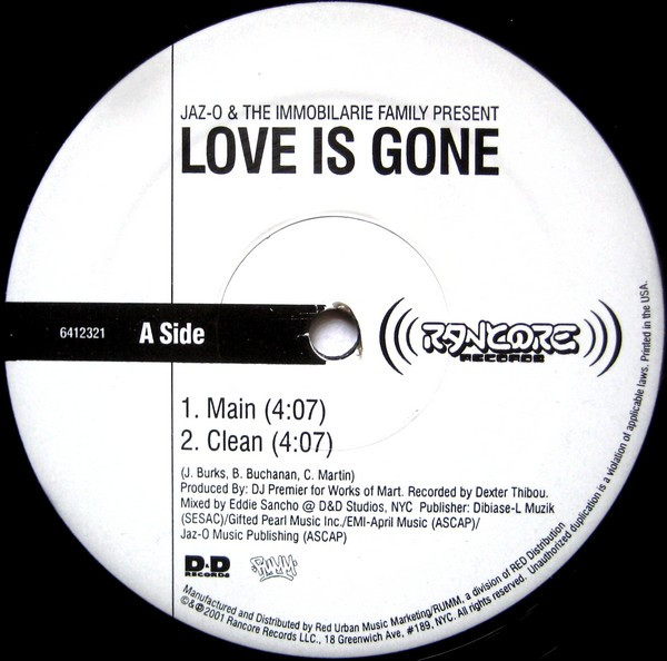 Jaz-O & Immobilarie - Love Is Gone | D&D Records (6412321) - main