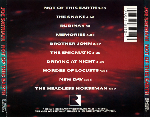 Joe Satriani - Not Of This Earth | Relativity (88561-8110-2) - 2