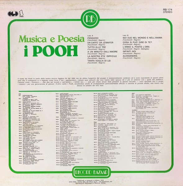 Pooh - Musica E Poesia | Record Bazaar (RB 174) - 2