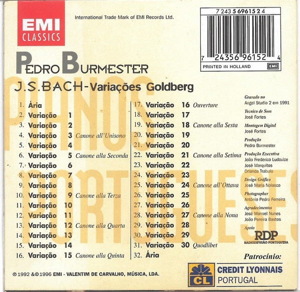 Pedro Burmester - J.S. Bach - Variações Goldberg | EMI Classics (7 243 5696152 4) - 2