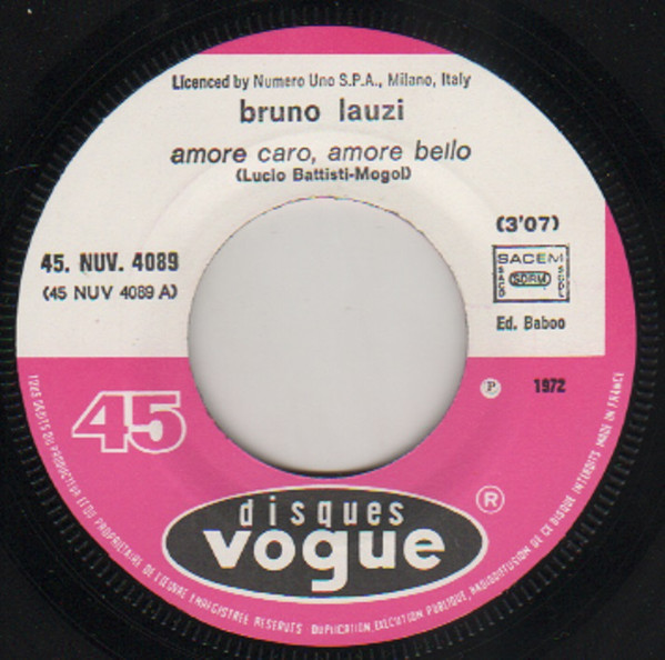 Bruno Lauzi - Amore Caro Amore Bello / Mary Oh Mary | Disques Vogue (45. NUV. 4089) - 3