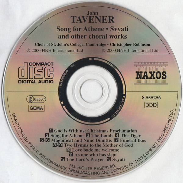 John Tavener - St. John's College Choir , Christopher Robinson - Song For Athene • Svyati And Other Choral Works | Naxos (8.555256) - 3