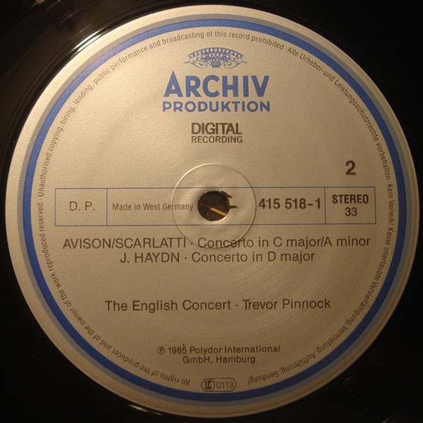 Johann Pachelbel • Georg Friedrich Händel • Joseph Haydn • Henry Purcell • Antonio Vivaldi • Tomaso Albinoni • Charles Avison • The English Concert • Trevor Pinnock - Pachelbel: Canon • Handel: The Arrival Of The Queen Of Sheba Etc. | Archiv Produktion (415 518-1) - 2