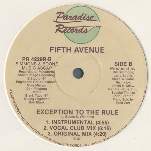 Fifth Avenue - Exception To The Rule | Paradise Records (PR 4229R) - 2