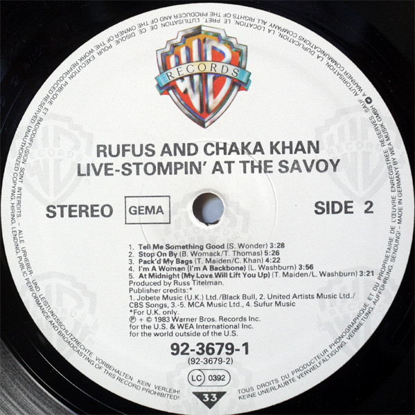 Rufus & Chaka Khan - Stompin' At The Savoy | Warner Bros. Records (92-3679-1) - 2 Rufus & Chaka Khan - Stompin' At The Savoy | Warner Bros. Records (92-3679-1) - 2