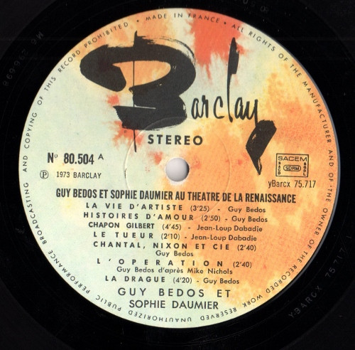 Guy Bedos - Sophie Daumier - Au Théâtre De La Renaissance | Barclay (80 504) - 3