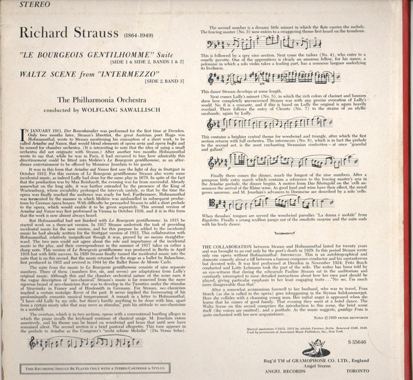 Richard Strauss / Wolfgang Sawallisch Conducting The Philharmonia Orchestra - "Le Bourgeois Gentilhomme" Suite | "Intermezzo" Waltz Scene | Angel Records (S35646) - 2 Richard Strauss / Wolfgang Sawallisch Conducting The Philharmonia Orchestra - "Le Bourgeois Gentilhomme" Suite | "Intermezzo" Waltz Scene | Angel Records (S35646) - 2