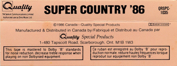 Various - Super Country '86 | Quality Special Products (QRSPC-1035) - 2