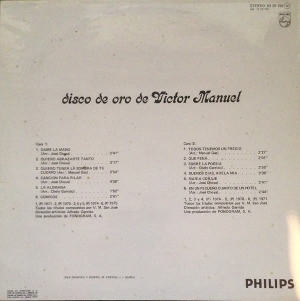 Víctor Manuel - Disco De Oro De Victor Manuel | Philips (63 28 192) - 2