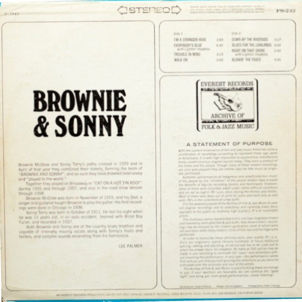 Sonny Terry & Brownie McGhee - Brownie & Sonny | Everest Records Archive Of Folk & Jazz Music (FS-242) - 2 Sonny Terry & Brownie McGhee - Brownie & Sonny | Everest Records Archive Of Folk & Jazz Music (FS-242) - 2