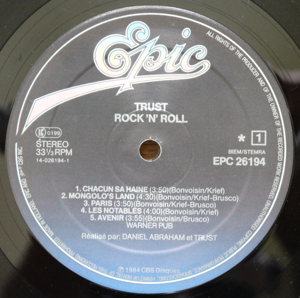 Trust - Rock 'N' Roll | Epic (EPC 26194) - 3