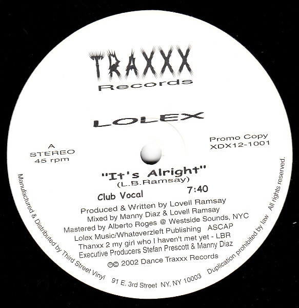 Lolex - It's Alright | Traxxx Records (XDX12-1001)
