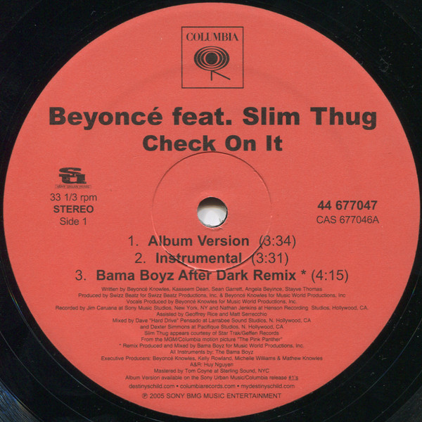 Beyoncé Feat. Slim Thug - Check On It | Columbia (44 677047) - main
