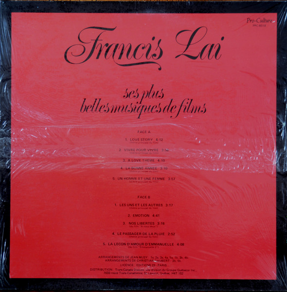 Francis Lai - Ses Plus Belles Musiques de Films | Pro-Culture (PPC-6018) - 3