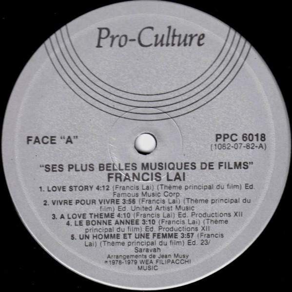 Francis Lai - Ses Plus Belles Musiques de Films | Pro-Culture (PPC-6018) - 4