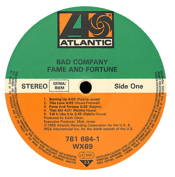 Bad Company - Fame And Fortune | Atlantic (781 684-1) - 3