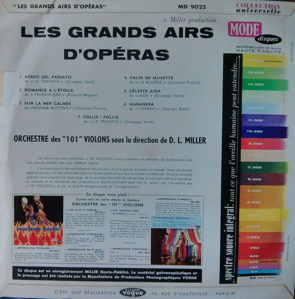 101 Strings - Les Grands Airs D'Opéra | Mode Disques (MD 9022) - 2