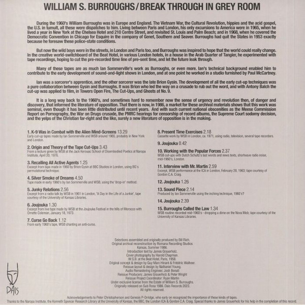 William S. Burroughs - Break Through In Grey Room LP | Dais Records (DAIS197LP) - 2 William S. Burroughs - Break Through In Grey Room LP | Dais Records (DAIS197LP) - 2