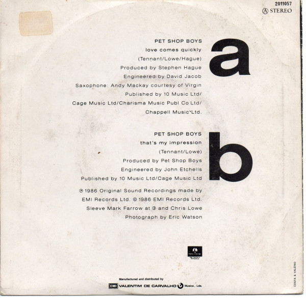 Pet Shop Boys - Love Comes Quickly | Parlophone (2011057) - 2