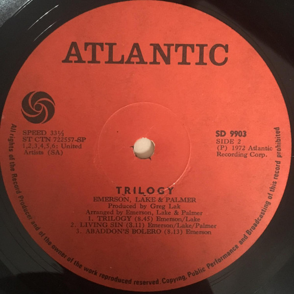 Emerson, Lake & Palmer - Trilogy | Atlantic (SD 9903) - 3