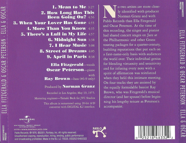 Ella Fitzgerald & Oscar Peterson - Ella And Oscar | Pablo Records (00025218483322) - 2 Ella Fitzgerald & Oscar Peterson - Ella And Oscar | Pablo Records (00025218483322) - 2