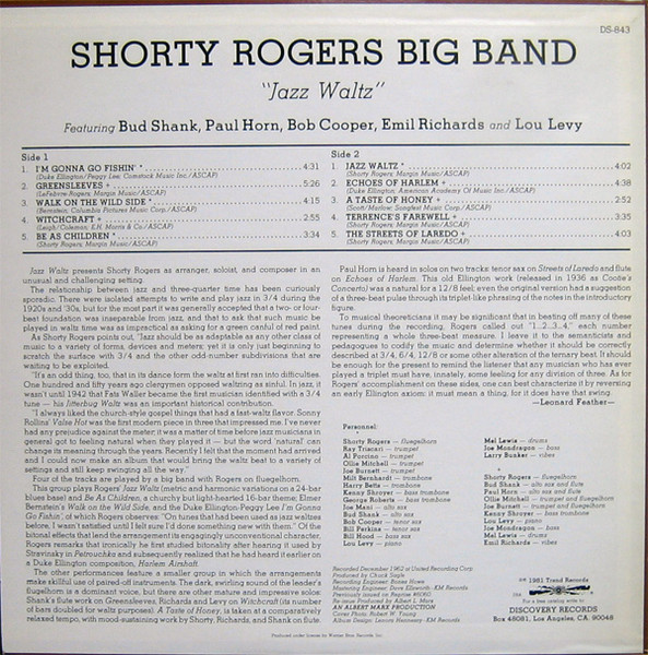 Shorty Rogers Big Band - Jazz Waltz | Discovery Records (DS-843) - 2