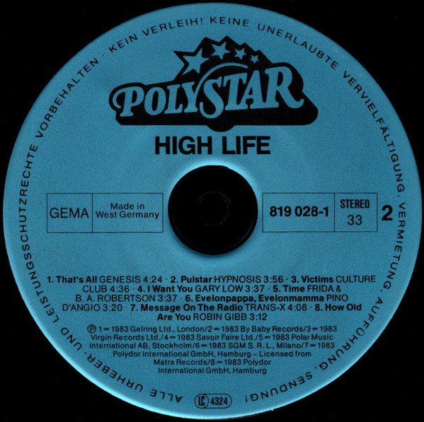 Various - High Life - Original Top Hits International | Polystar (819 028-1) - 4