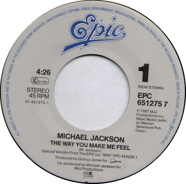 Michael Jackson - The Way You Make Me Feel | Epic (EPC 651275 7) - 3
