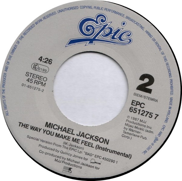Michael Jackson - The Way You Make Me Feel | Epic (EPC 651275 7) - 4