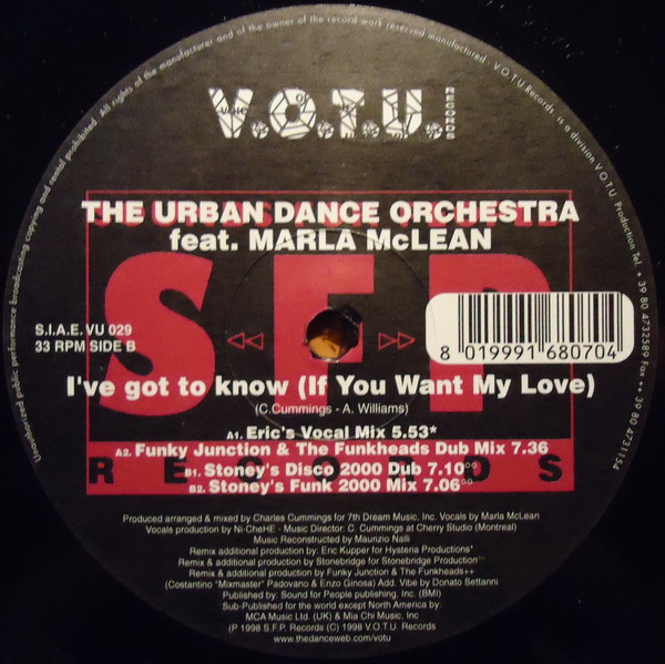 The Urban Dance Orchestra Feat. Marla McLean - I've Got To Know (If You Want My Love) | V.O.T.U. Records (Voice Of The Underground Records) (VU 029) - main