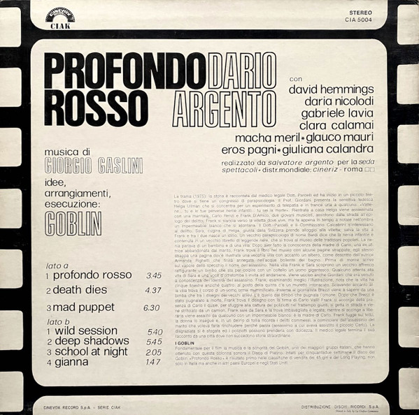Goblin - Profondo Rosso (Colonna Sonora Originale Del Film) | Cinevox Record (CIA 5004) - 2 Goblin - Profondo Rosso (Colonna Sonora Originale Del Film) | Cinevox Record (CIA 5004) - 2