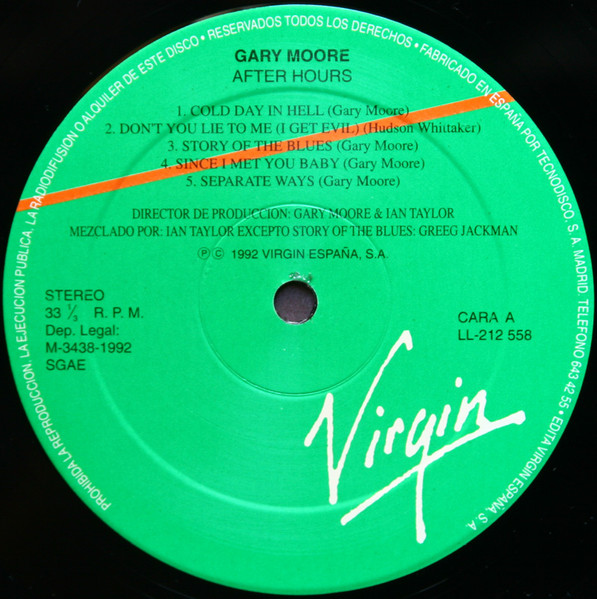 Gary Moore - After Hours | Virgin (LL-212 558) - 3