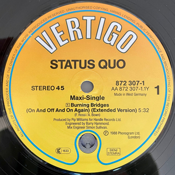 Status Quo - Burning Bridges (On And Off And On Again) | Phonogram (872 307-1) - 3