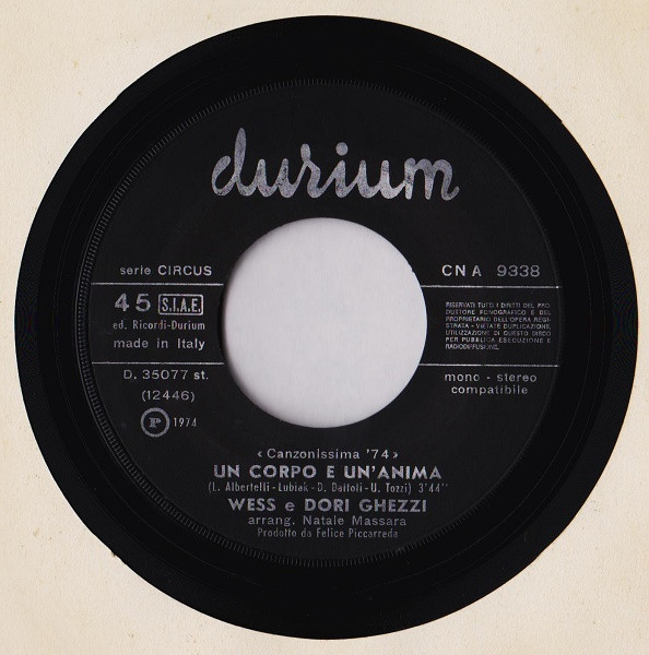 Wess And Dori Ghezzi - Un Corpo E Un'Anima | Durium (CN A 9338) - 3