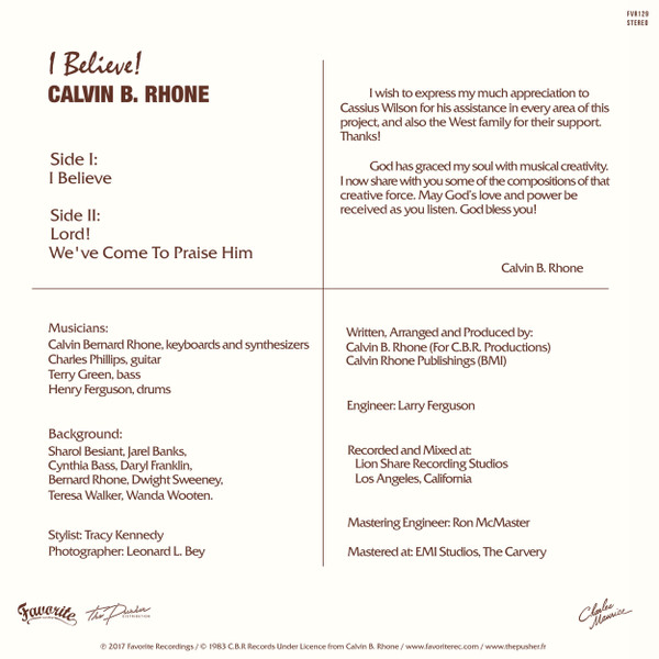 Calvin Bernard Rhone - I Believe! | Favorite Recordings (FVR129) - main Calvin Bernard Rhone - I Believe! | Favorite Recordings (FVR129) - main