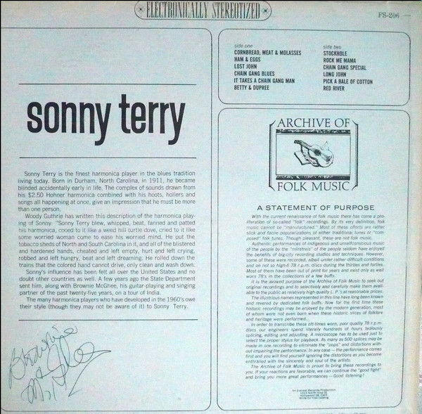 Sonny Terry - Blind Sonny Terry | Archive Of Folk Music (FS-206) - 2 Sonny Terry - Blind Sonny Terry | Archive Of Folk Music (FS-206) - 2