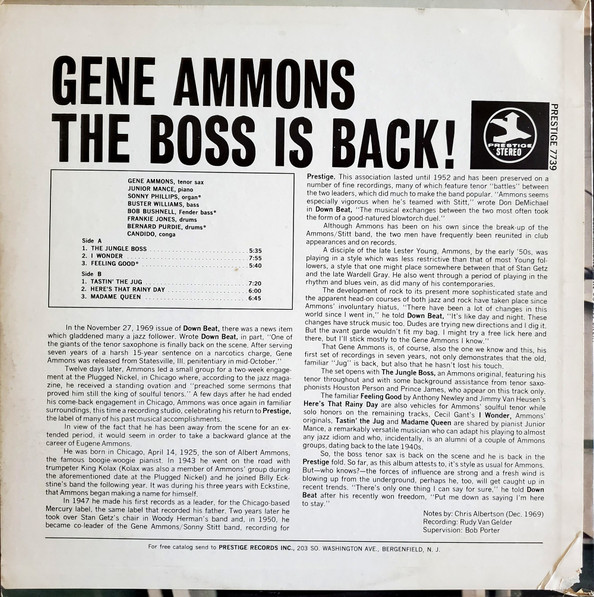 Gene Ammons - The Boss Is Back! | Prestige (PRST 7739) - 2