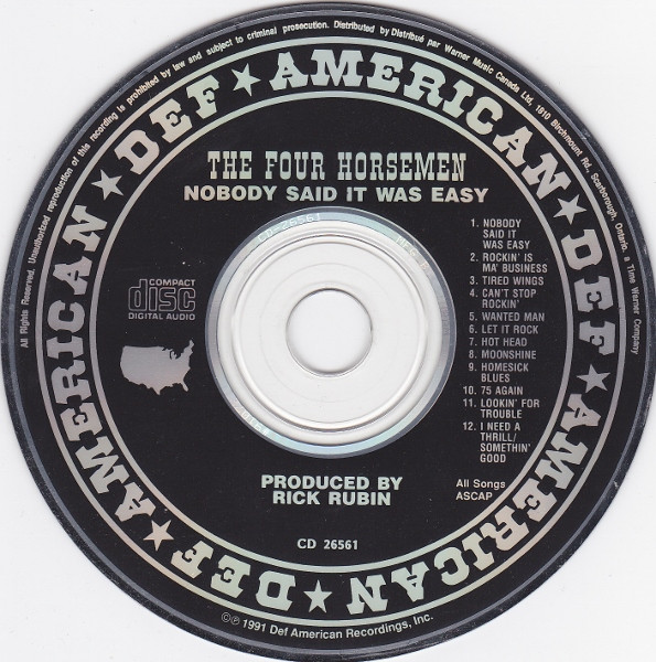 The Four Horsemen - Nobody Said It Was Easy | Def American Recordings (CD 26561) - 3