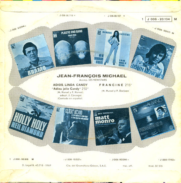 Jean-François Michael / Les Newstars - Adiós, Linda Candy / Francine | Odeon (1 J 006-20.134 M) - 2