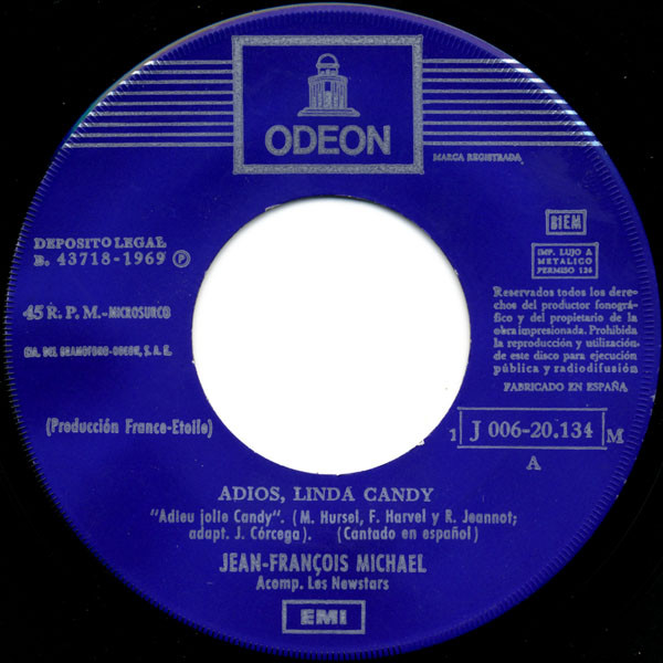 Jean-François Michael / Les Newstars - Adiós, Linda Candy / Francine | Odeon (1 J 006-20.134 M) - 3