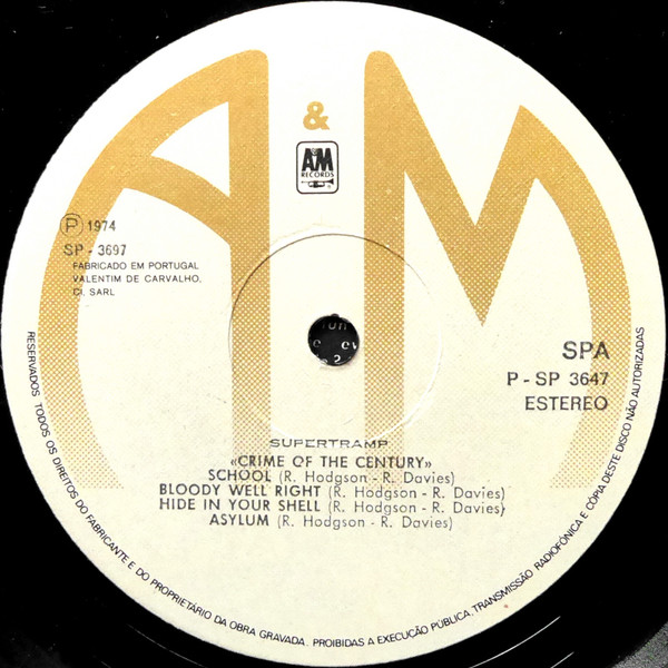 Supertramp - Crime Of The Century | A&M Records (PP·SP 3647) - 3