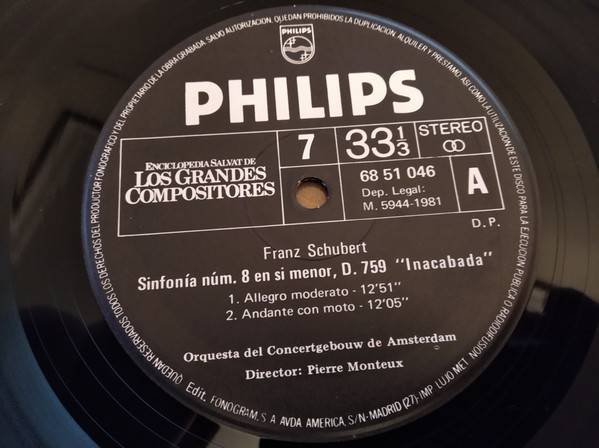 Franz Schubert , Pierre Monteux y George Szell , Concertgebouworkest - Sinfonía No.8 Em Si Menor, D.759 "Incompleta" - Rosamunda, D. 644 E D. 797 | Philips (68 51 046) - 3