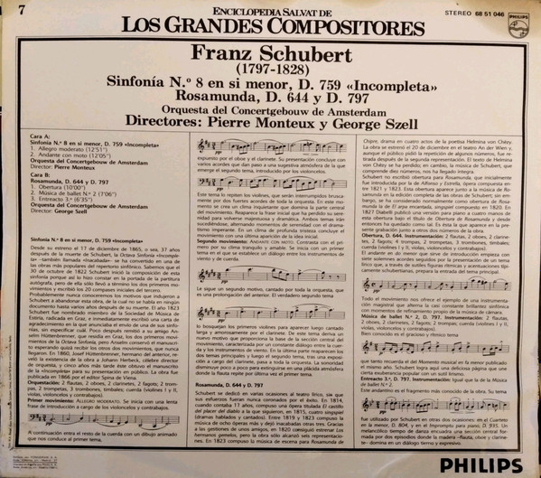 Franz Schubert , Pierre Monteux y George Szell , Concertgebouworkest - Sinfonía No.8 Em Si Menor, D.759 "Incompleta" - Rosamunda, D. 644 E D. 797 | Philips (68 51 046) - 2