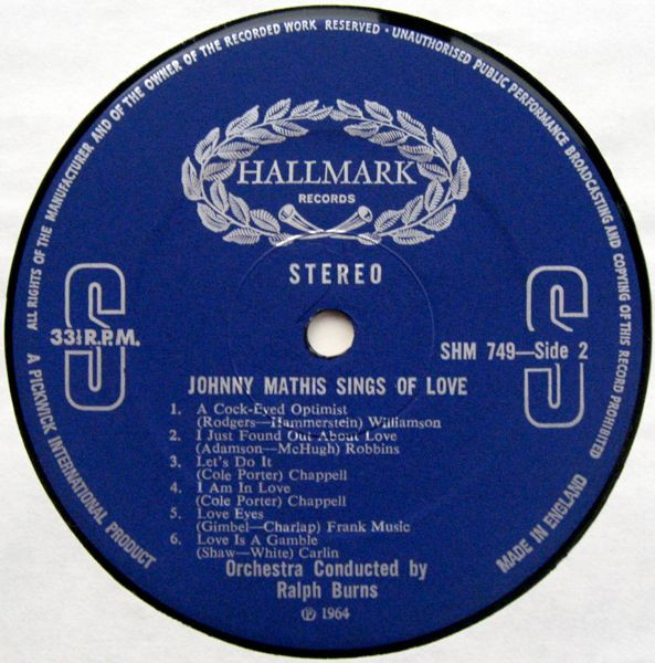 Johnny Mathis - Johnny Mathis Sings Of Love | Hallmark Records (SHM 749) - 4 Johnny Mathis - Johnny Mathis Sings Of Love | Hallmark Records (SHM 749) - 4